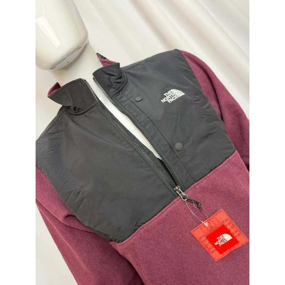 The North Face Men 200WT Quarter Zip Fleece Pullover Burgundy Black L NWT
